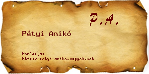 Pétyi Anikó névjegykártya